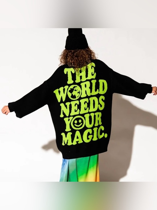 Dressed in LALA Sweaters - Dressed in LALA Sweater with Neon Green Slogan on Back and Smiley Face Front